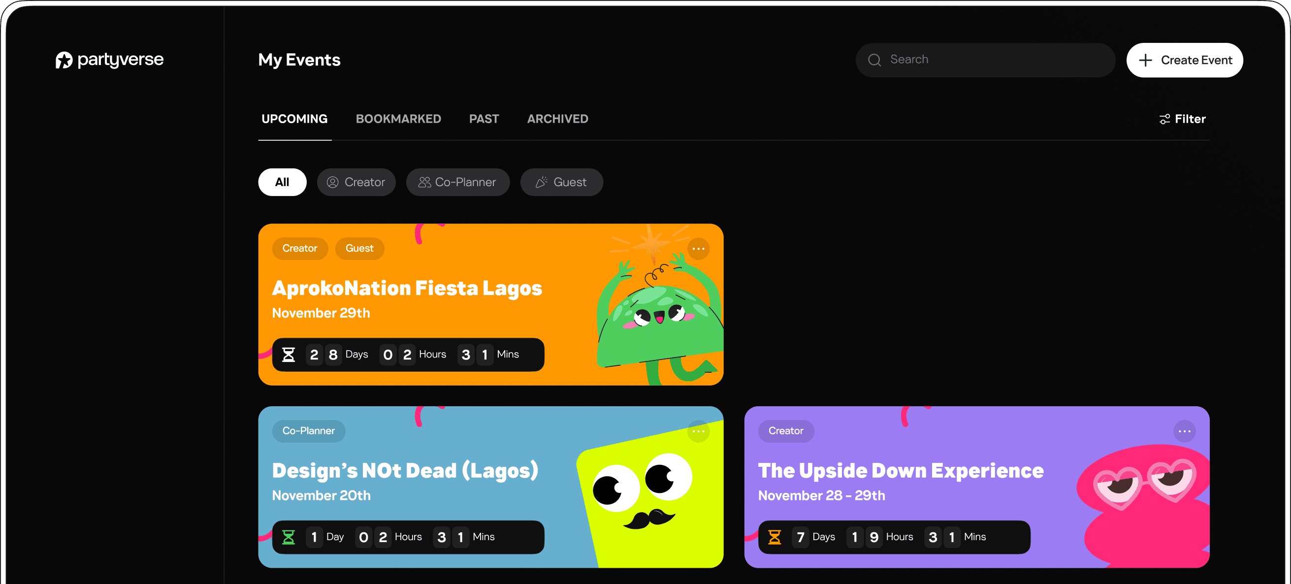 My Events page