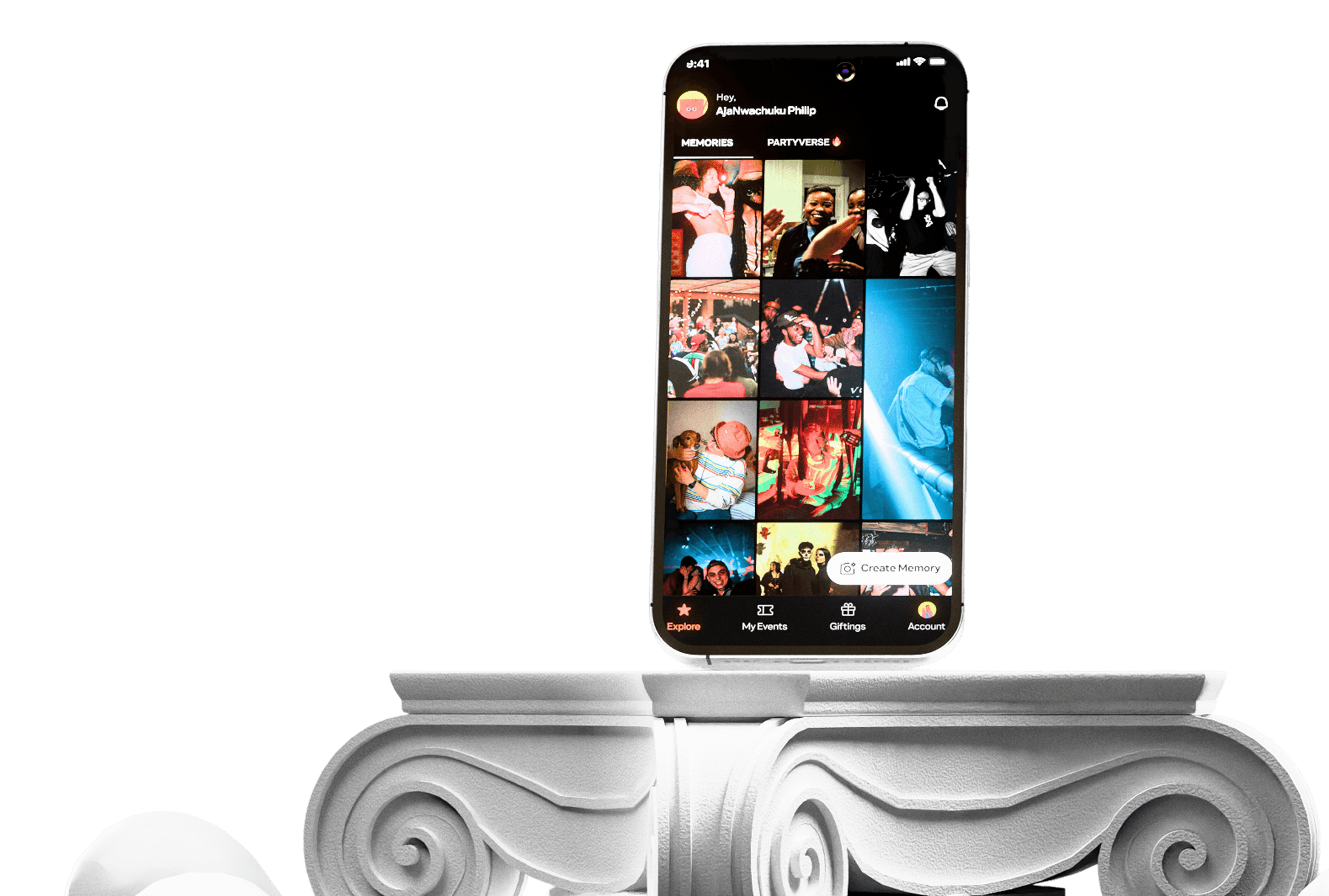 Partyverse guests experience on mobile with shared event moments