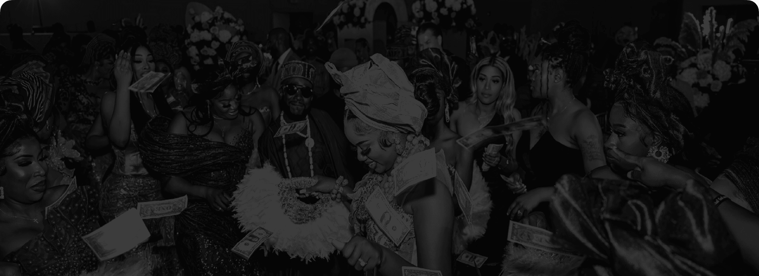 Wedding guests celebrating at a reception