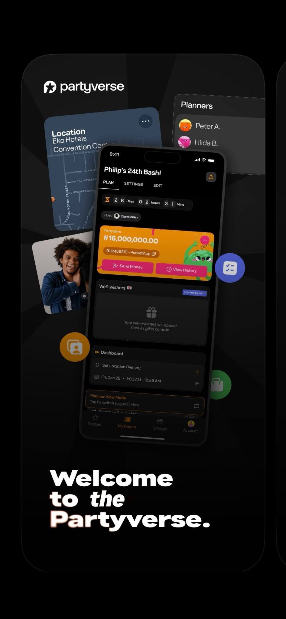 Download the PartyVerse app and complete sign-up